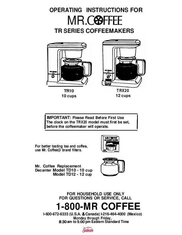 Mode d'emploi MR COFFEE TR10