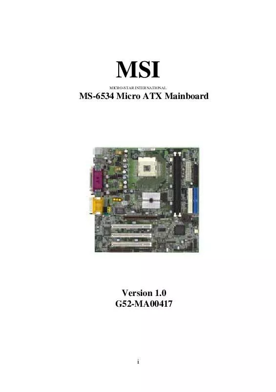 Mode d'emploi MSI MS-6534 MICRO ATX MAINBOARD