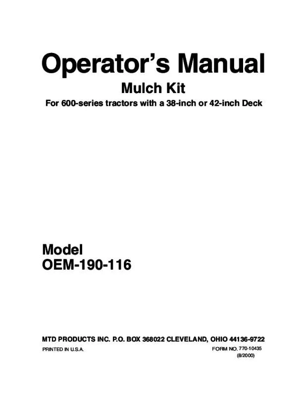 Mode d'emploi MTD OEM-190-116