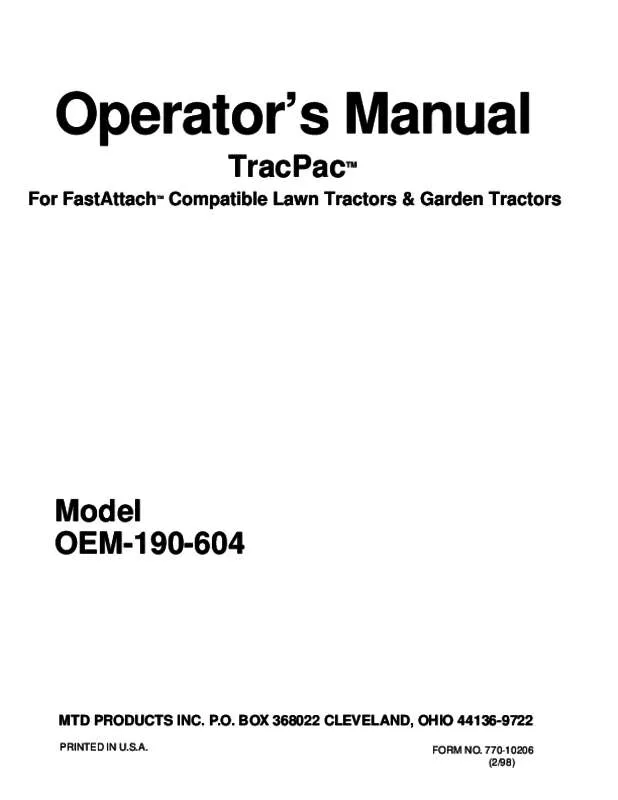 Mode d'emploi MTD OEM-190-604