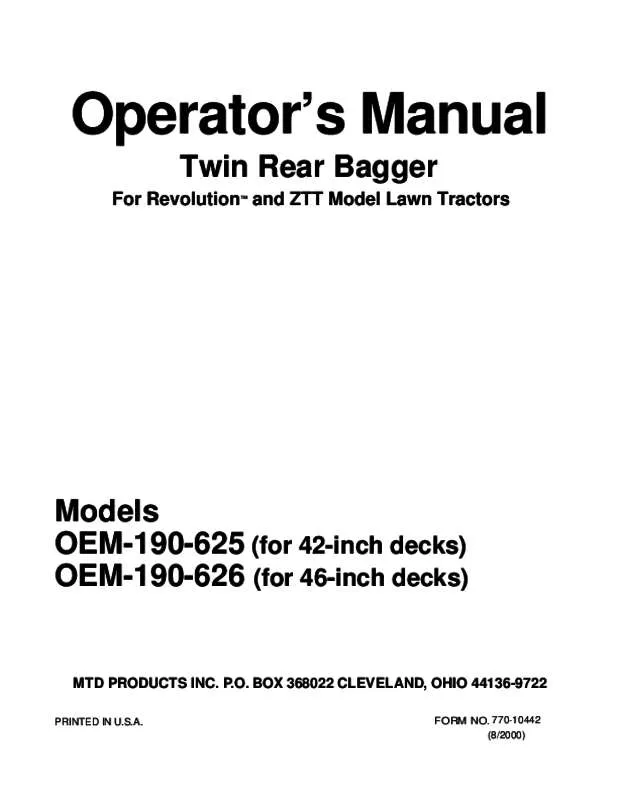 Mode d'emploi MTD OEM-190-625