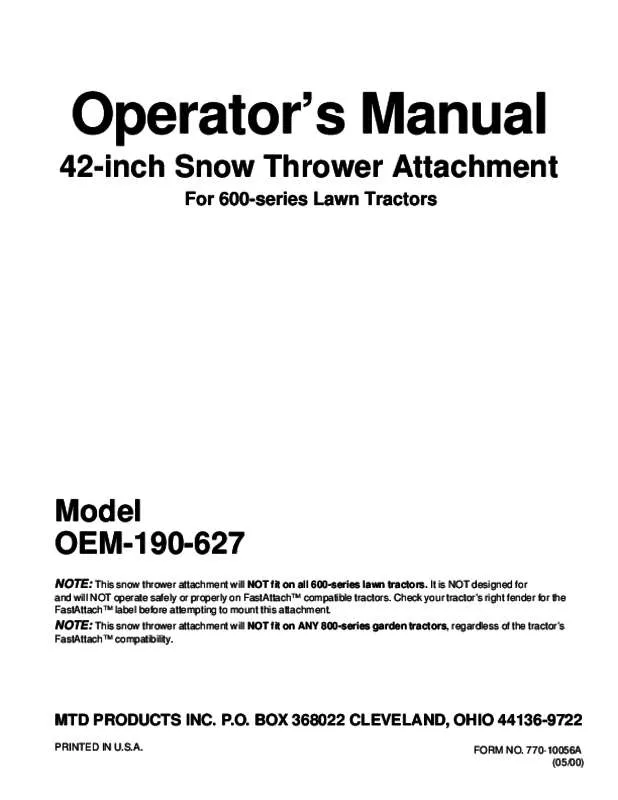 Mode d'emploi MTD OEM-190-627
