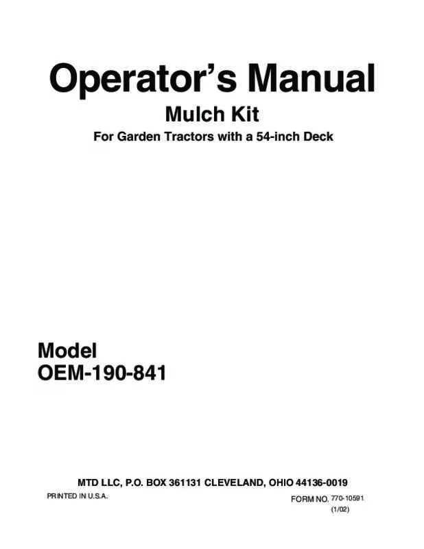 Mode d'emploi MTD OEM-190-841