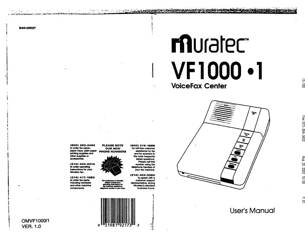 Mode d'emploi MURATEC VF1000