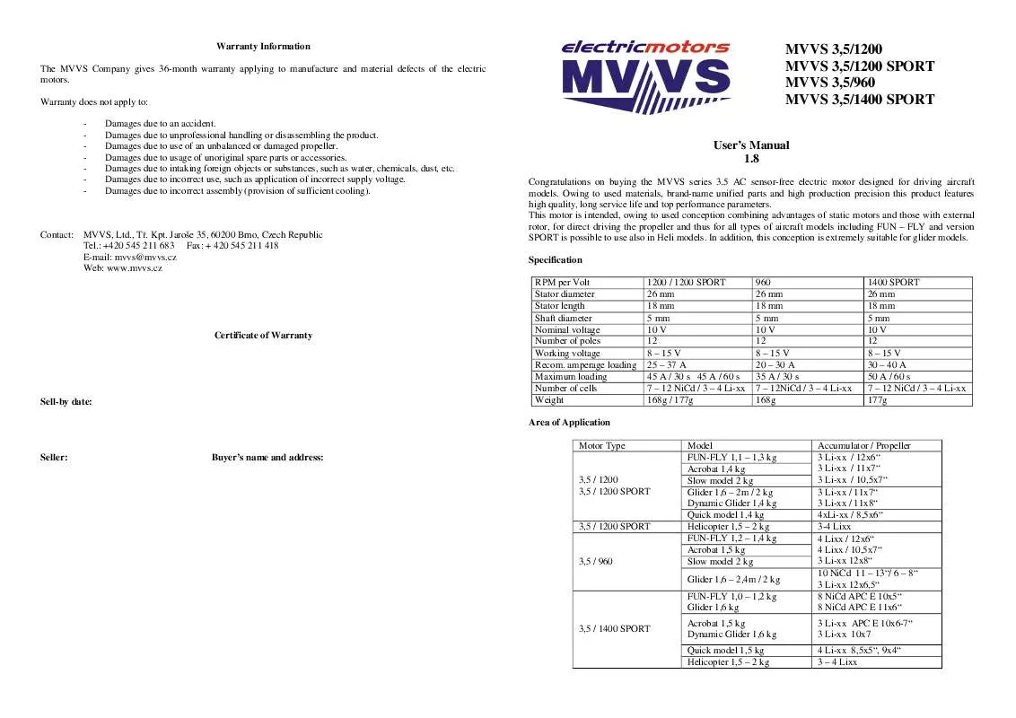 Mode d'emploi MVVS 3.5-1200 SPORT