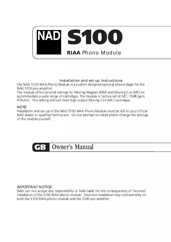 Mode d'emploi NAD S100