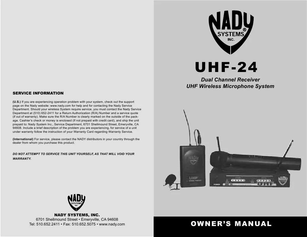 Mode d'emploi NADY UHF-4