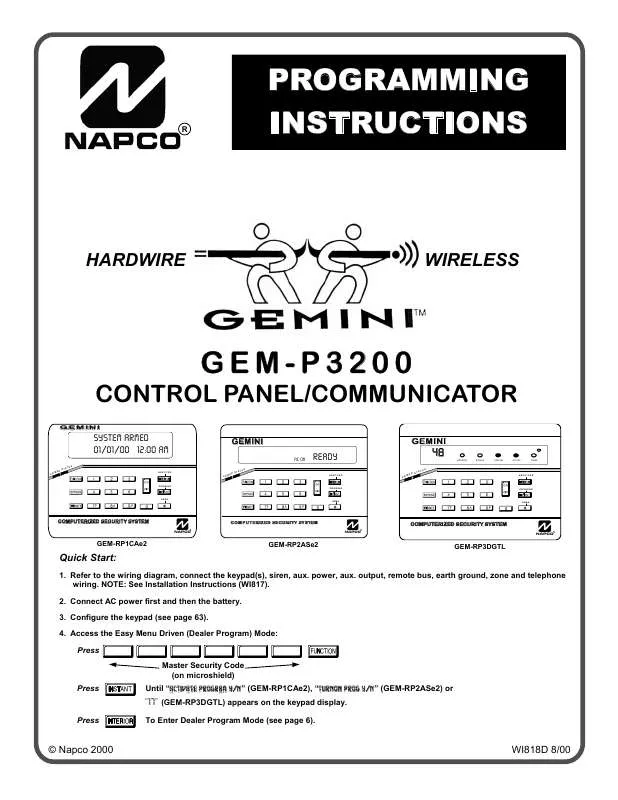 Mode d'emploi NAPCO GEM-P3200
