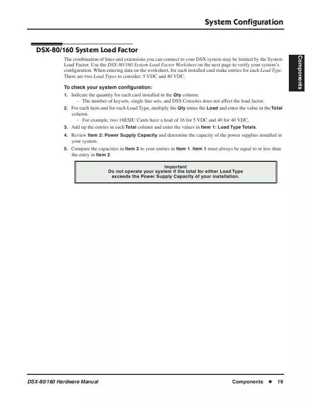 Mode d'emploi NEC DSX-160 SYSTEM LOAD FACTOR