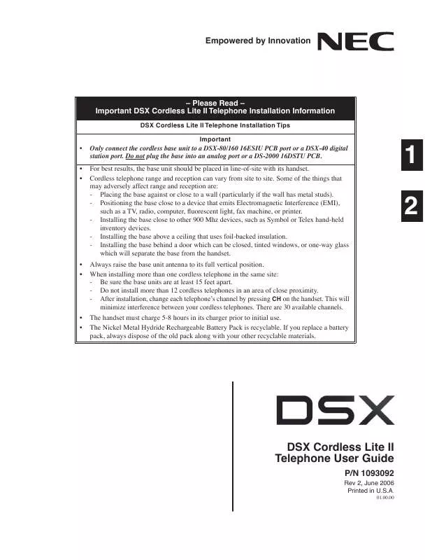 Mode d'emploi NEC DSX CORDLESS LITE II