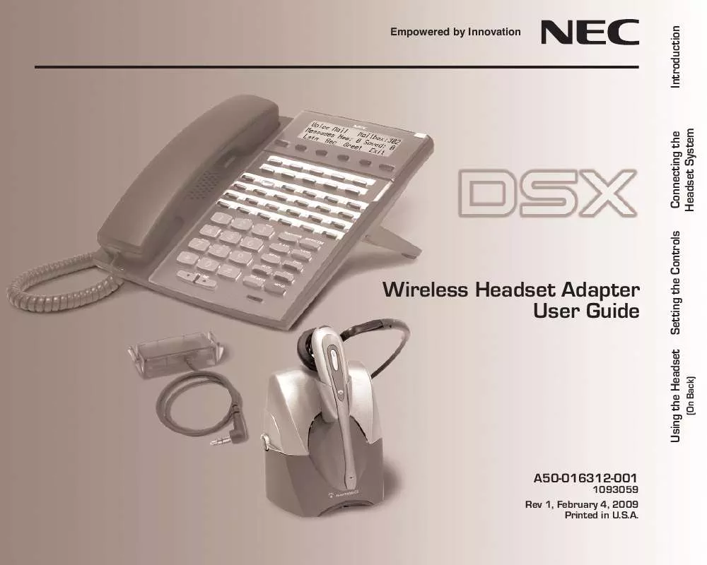 Mode d'emploi NEC DSX WIRELESS HEADSET ADAPTER