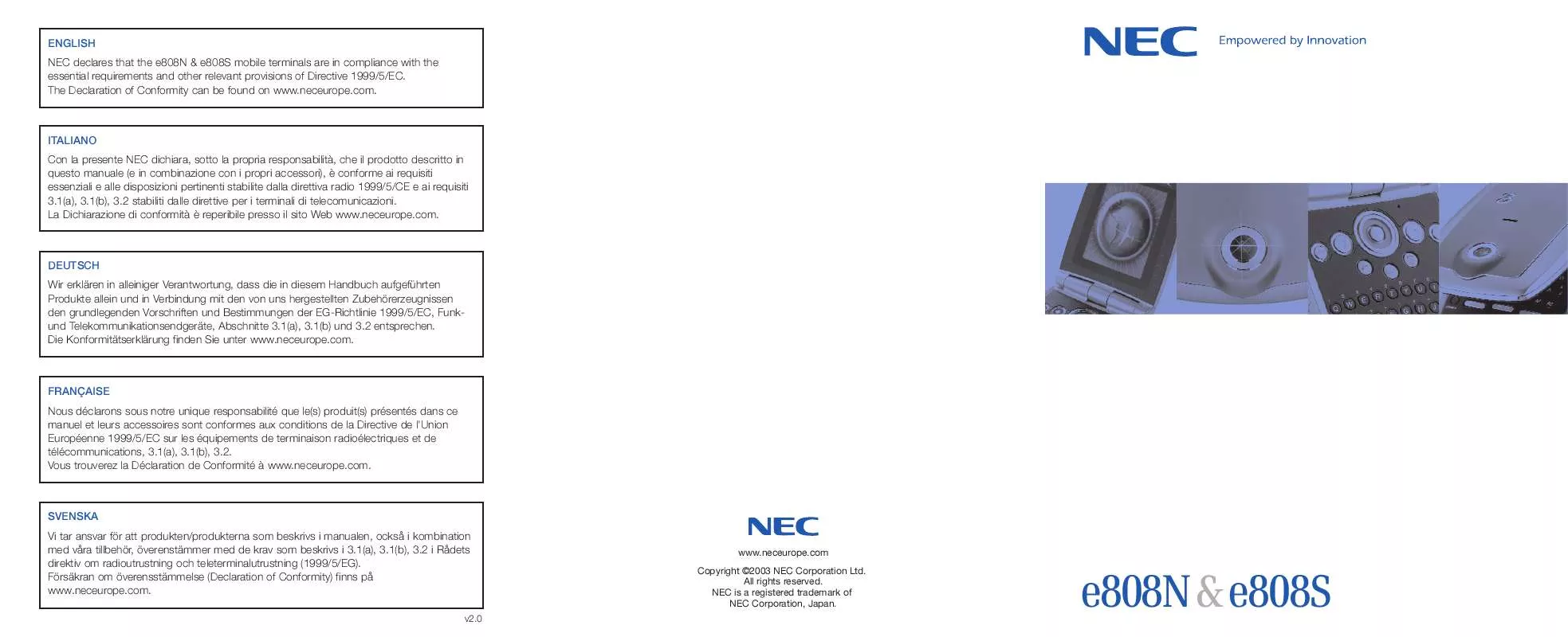 Mode d'emploi NEC E808N