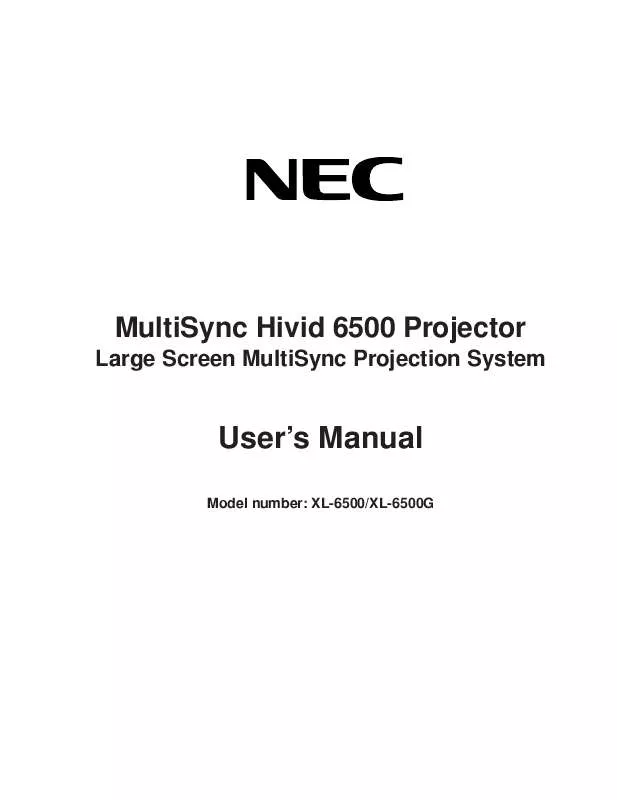 Mode d'emploi NEC HIVID XL-6500