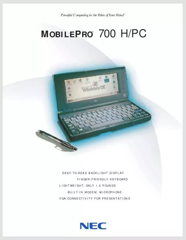 Mode d'emploi NEC MOBILEPRO 700 PC