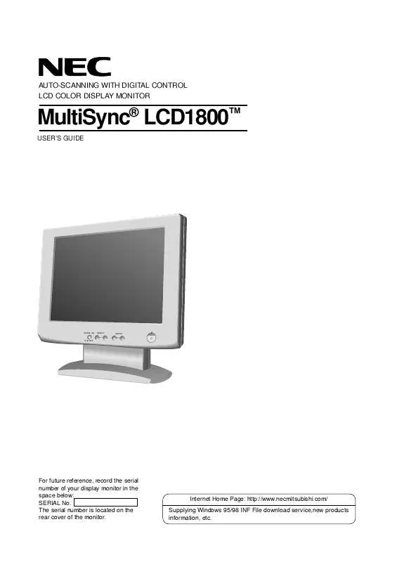 Mode d'emploi NEC MULTISYNC LCD1800