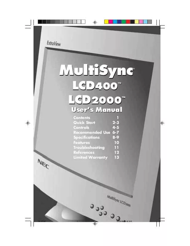 Mode d'emploi NEC MULTISYNC LCD2000