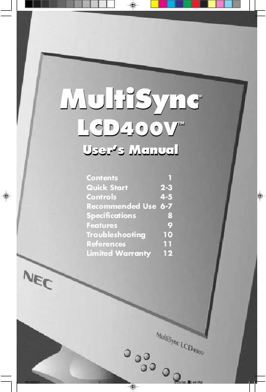 Mode d'emploi NEC MULTISYNC LCD400V