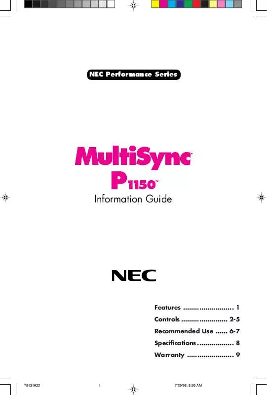 Mode d'emploi NEC MULTISYNC P1150