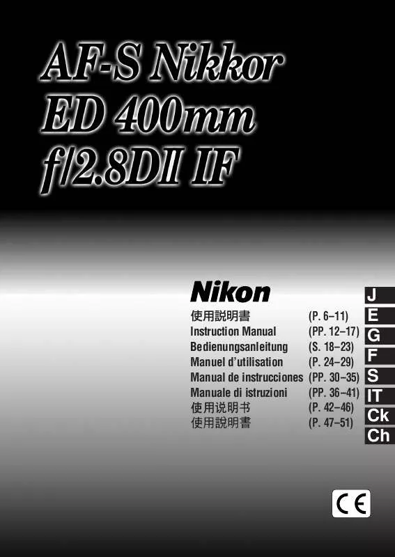 Mode d'emploi NIKON AF-S 400MM F/2.8D IF-ED II