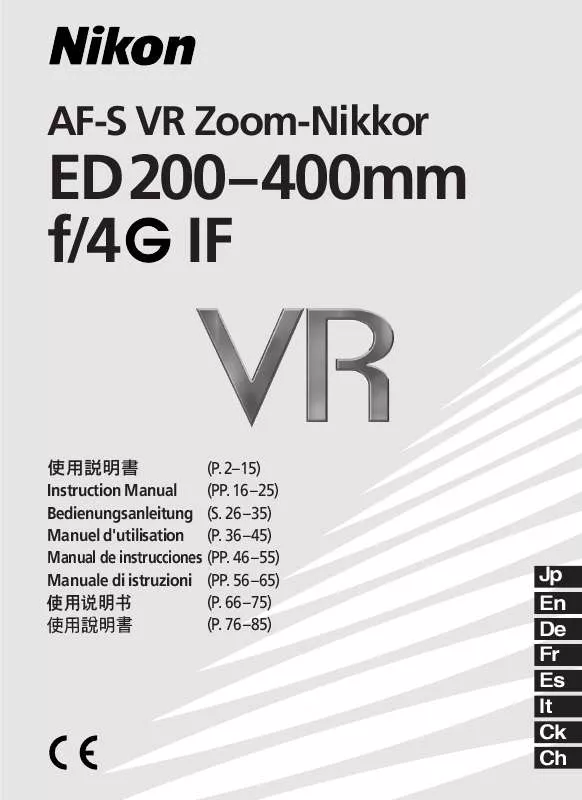 Mode d'emploi NIKON AF-S VR 200-400MM F/4G IF ED