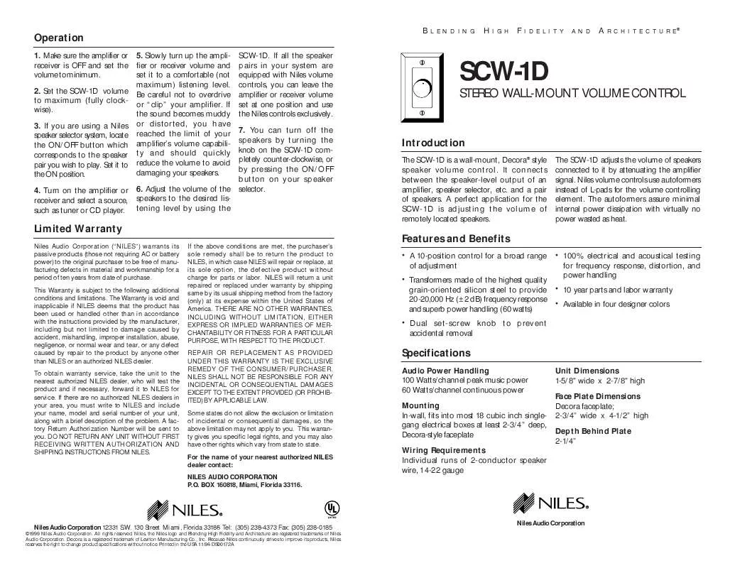 Mode d'emploi NILES SCW-1D