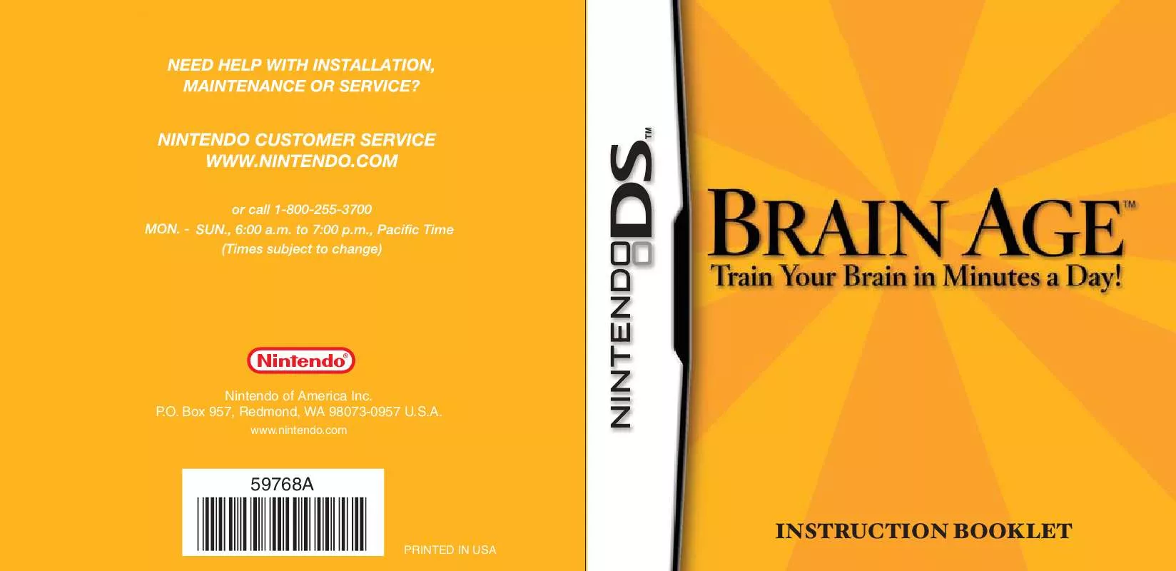 Mode d'emploi NINTENDO BRAIN AGE: TRAIN YOUR BRAIN IN MINUTES A DAY