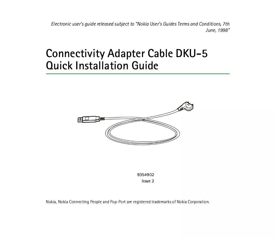 Mode d'emploi NOKIA CONNECTIVITY ADAPTER CABLE DKU-5