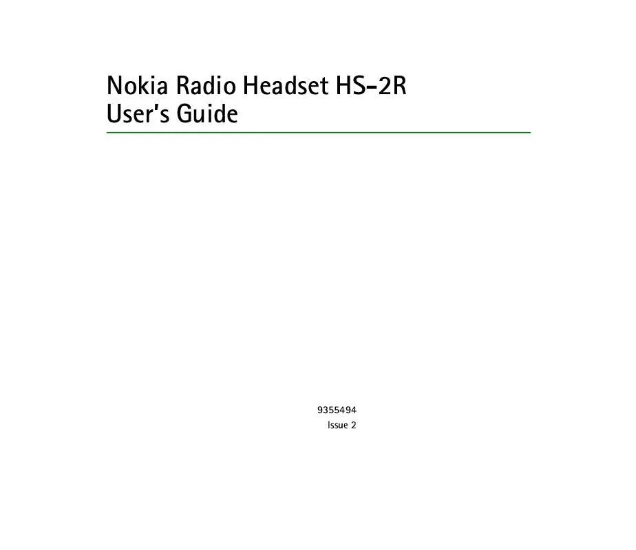 Mode d'emploi NOKIA RADIO HEADSET HS-2R