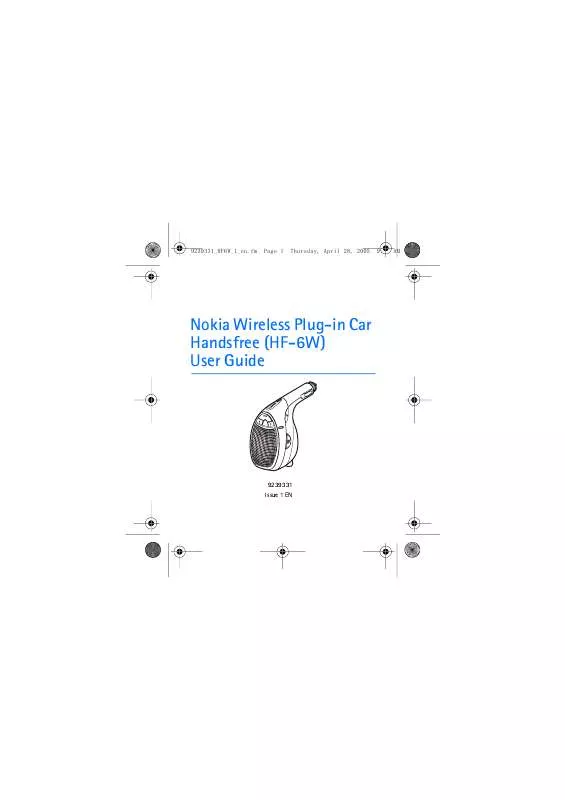 Mode d'emploi NOKIA WIRELESS PLUG-IN CAR HANDSFREE HF-6W