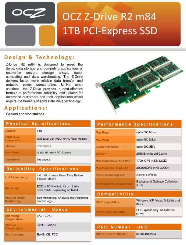 Mode d'emploi OCZ Z-DRIVE R2 M84 1T PCI-EXPRESS SSD