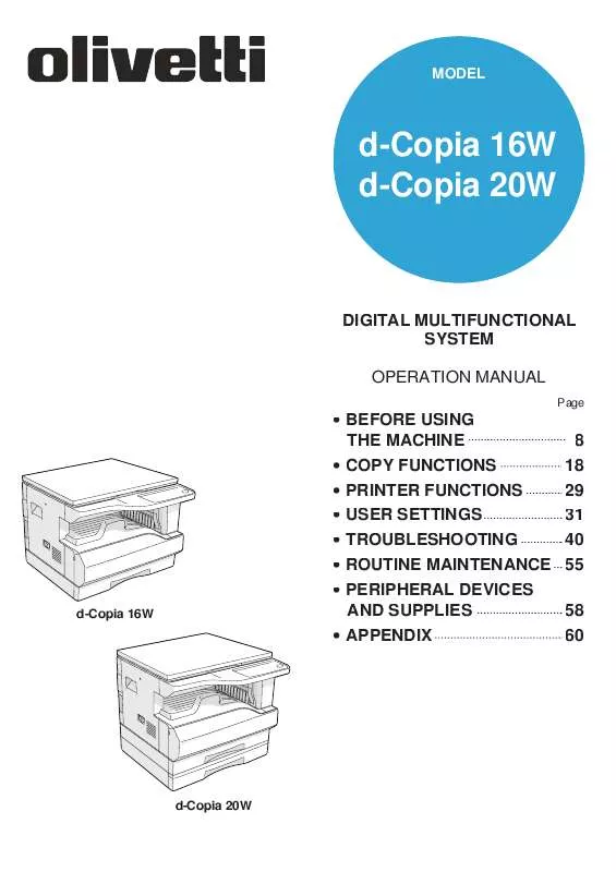Mode d'emploi OLIVETTI D-COPIA 16W (B9087) E D-COPIA 20W (B9088)