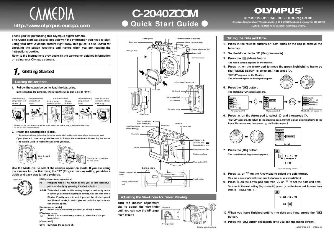 Mode d'emploi OLYMPUS CAMEDIA C-2040 ZOOM