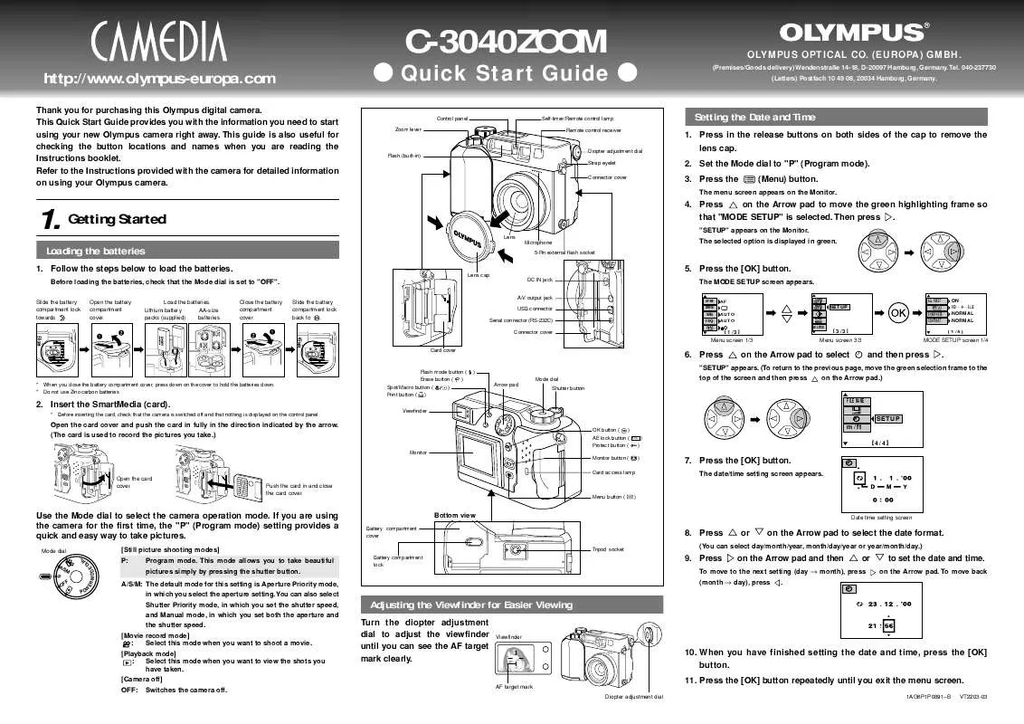 Mode d'emploi OLYMPUS CAMEDIA C-3040 ZOOM
