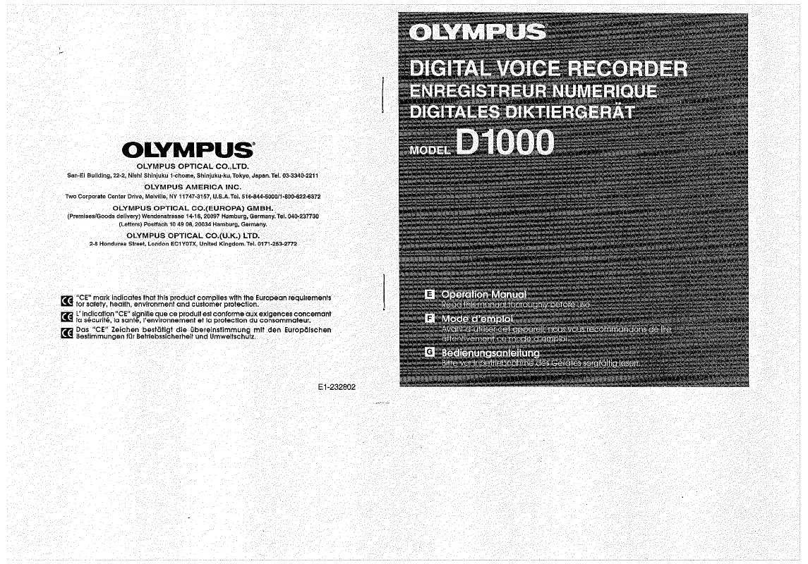 Mode d'emploi OLYMPUS D-1000 DIGITAL VOICE RECORDER