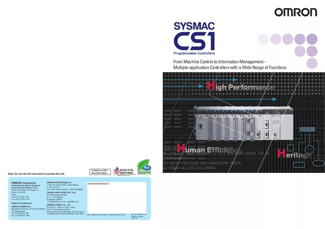 Mode d'emploi OMRON SYSMAC CS1