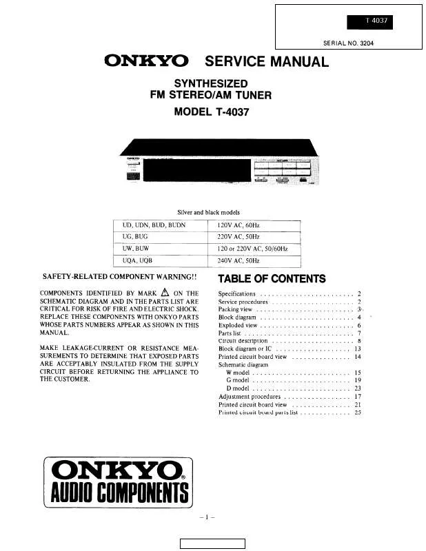Mode d'emploi ONKYO T-4037
