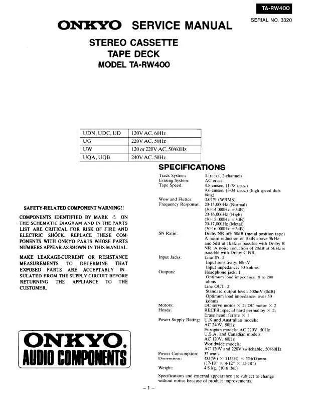 Mode d'emploi ONKYO TA-RW400