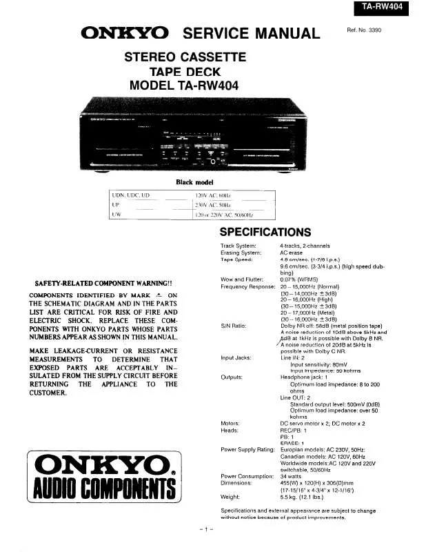 Mode d'emploi ONKYO TA-RW404