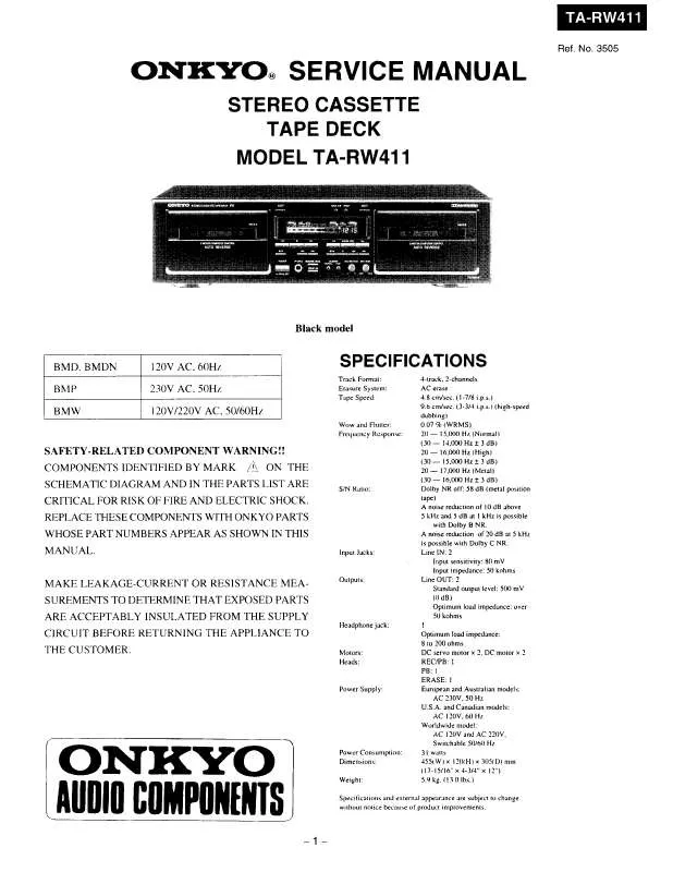 Mode d'emploi ONKYO TA-RW411