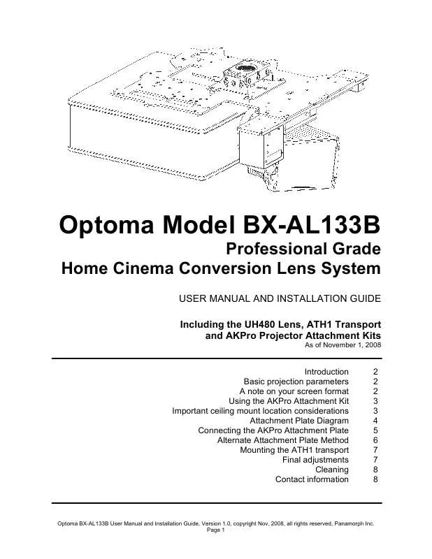 Mode d'emploi OPTOMA BX-AL133B