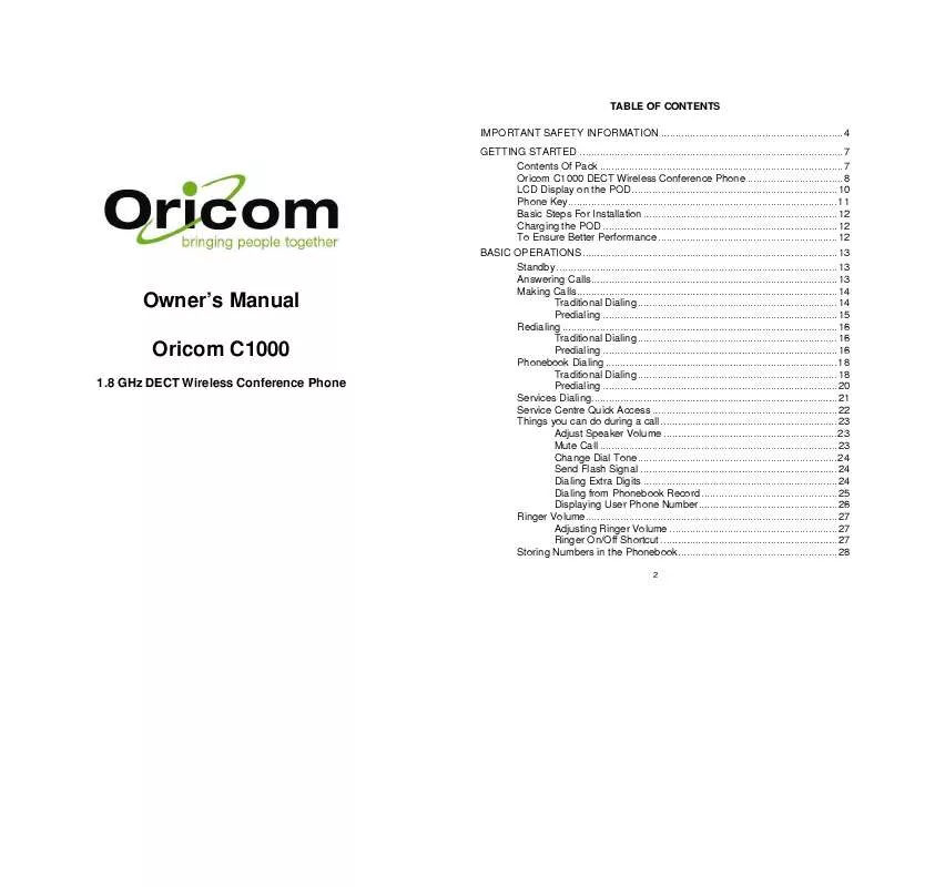 Mode d'emploi ORICOM C1000