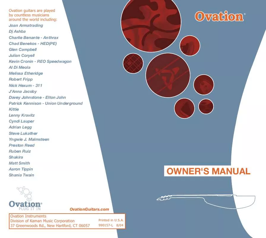 Mode d'emploi OVATION OWNERS MANUAL