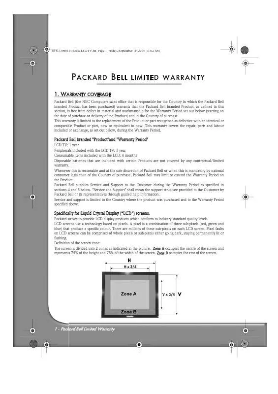 Mode d'emploi PACKARD BELL LCD201PB TELEVISION (2004-10 > ...)