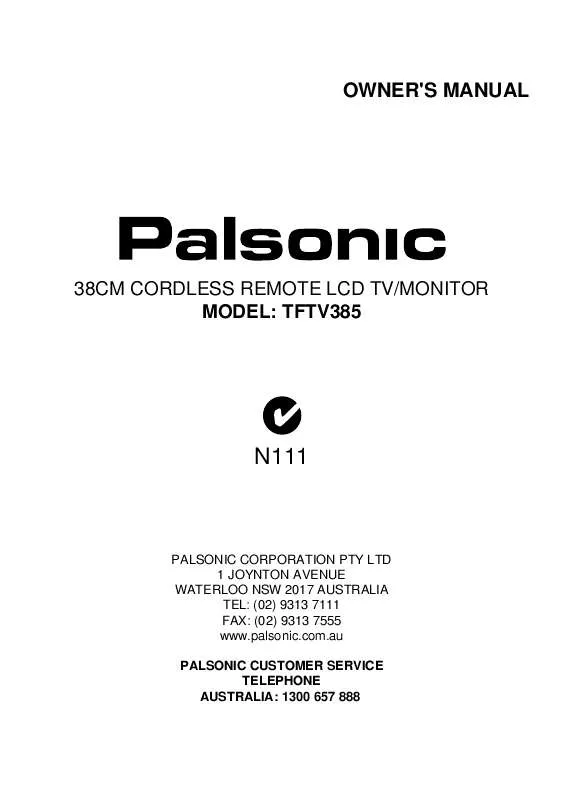 Mode d'emploi PALSONIC TFTV385