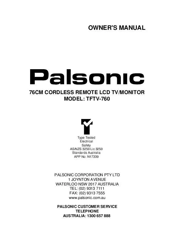 Mode d'emploi PALSONIC TFTV760