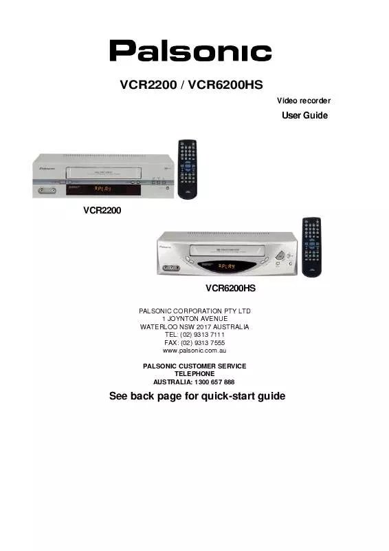 Mode d'emploi PALSONIC VCR6200HS