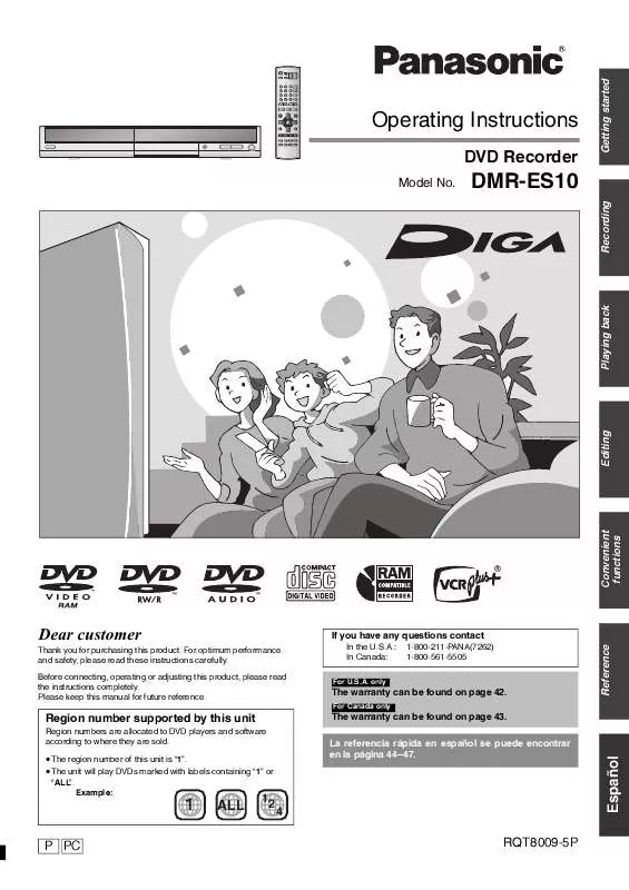 Mode d'emploi PANASONIC DIGA DMR-ES10