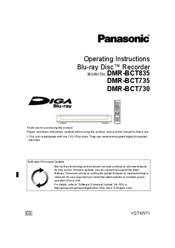 Mode d'emploi PANASONIC DMR-BCT735EG