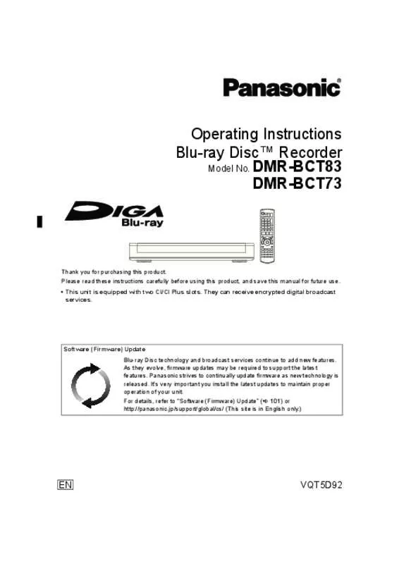 Mode d'emploi PANASONIC DMR-BCT73EN