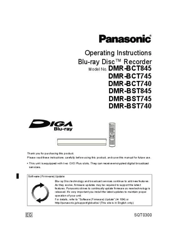 Mode d'emploi PANASONIC DMR-BCT740EG